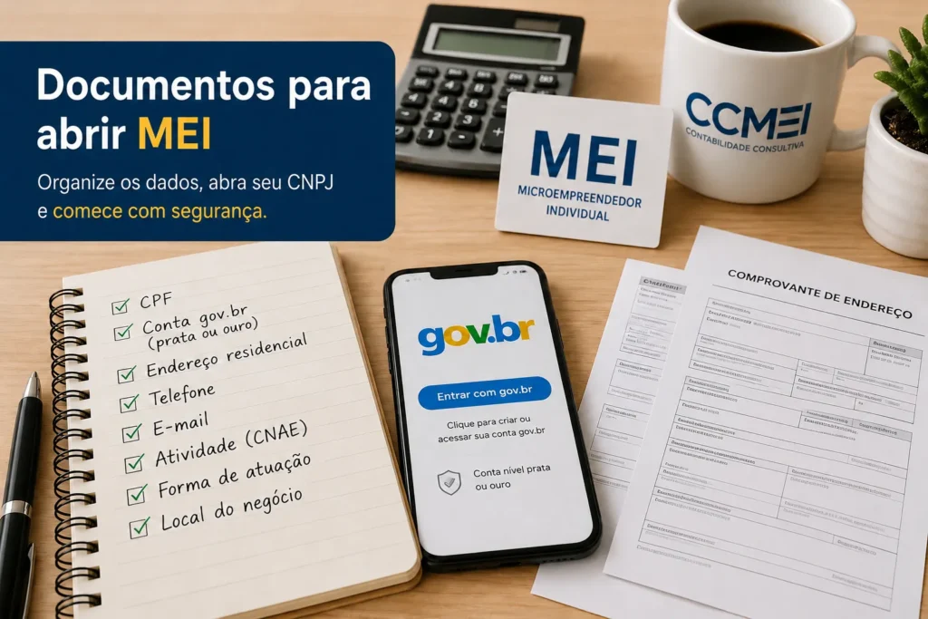 Documentos para abrir MEI Documentos para abrir MEI organizados para formalização do CNPJ com orientação da CCMEI Contabilidade Consultiva