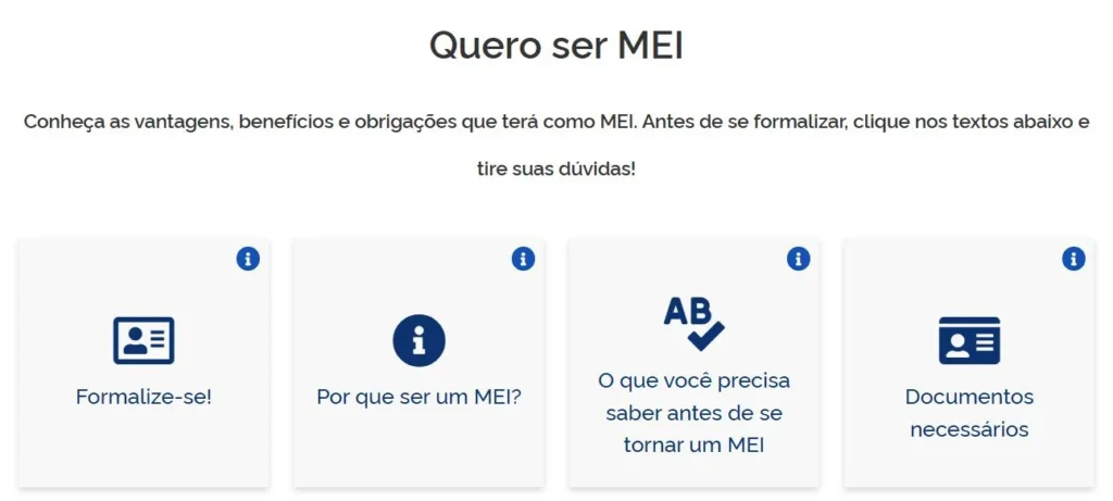 Página Quero ser MEI no Portal do Empreendedor (gov.br), com a opção Formalize-se para abrir MEI